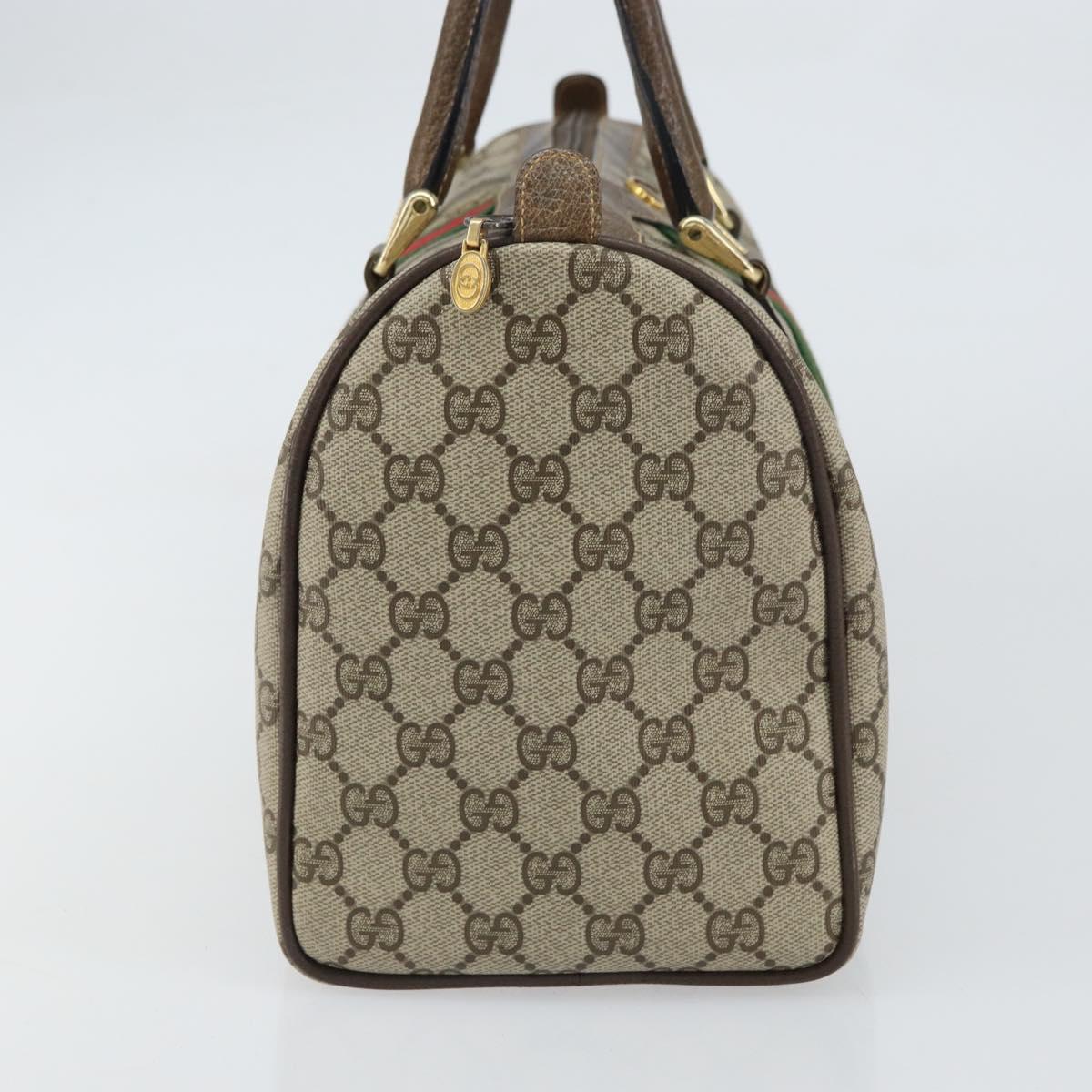 GUCCI GG Supreme Web Sherry Line Boston Bag PVC Beige Gold 378 02 07 Auth 159211