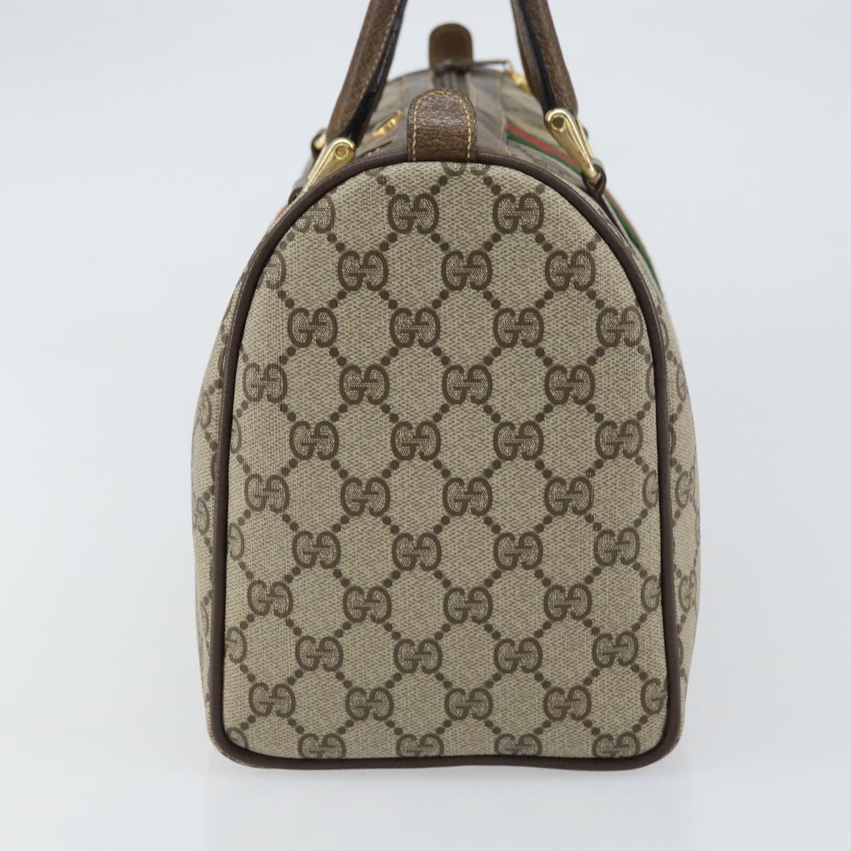 GUCCI GG Supreme Web Sherry Line Boston Bag PVC Beige Gold 378 02 07 Auth 159211