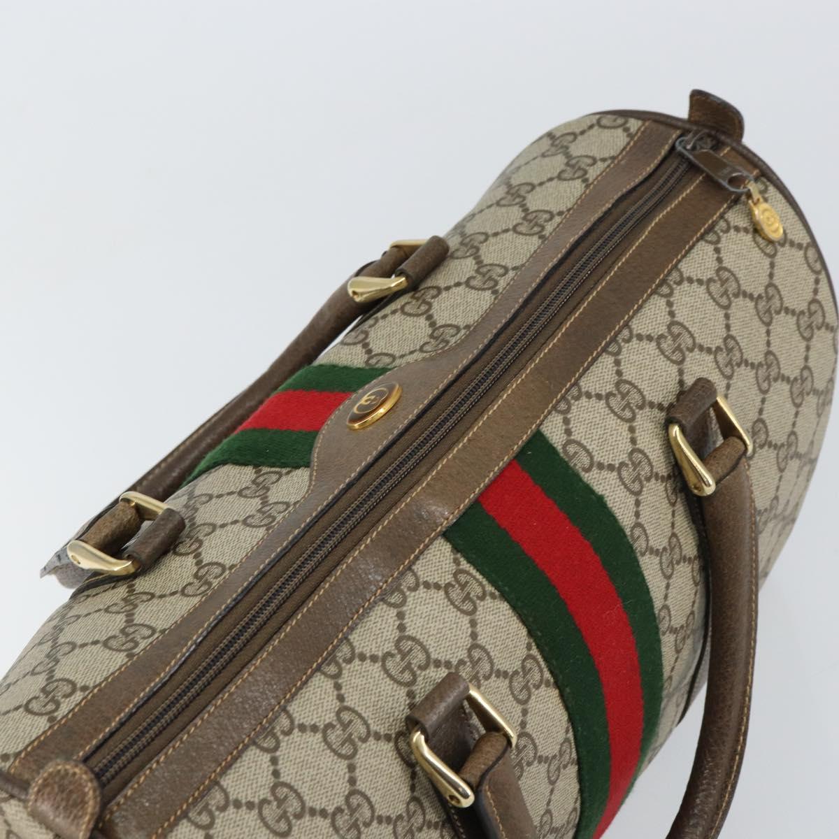 GUCCI GG Supreme Web Sherry Line Boston Bag PVC Beige Gold 378 02 07 Auth 159211