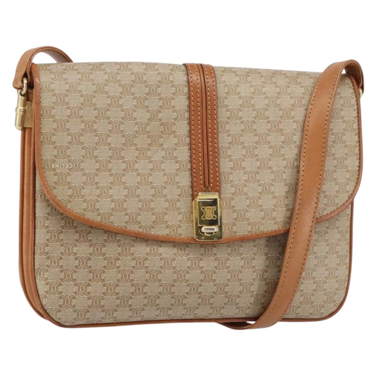 CELINE Macadam Canvas Shoulder Bag PVC Beige Gold Auth 159212