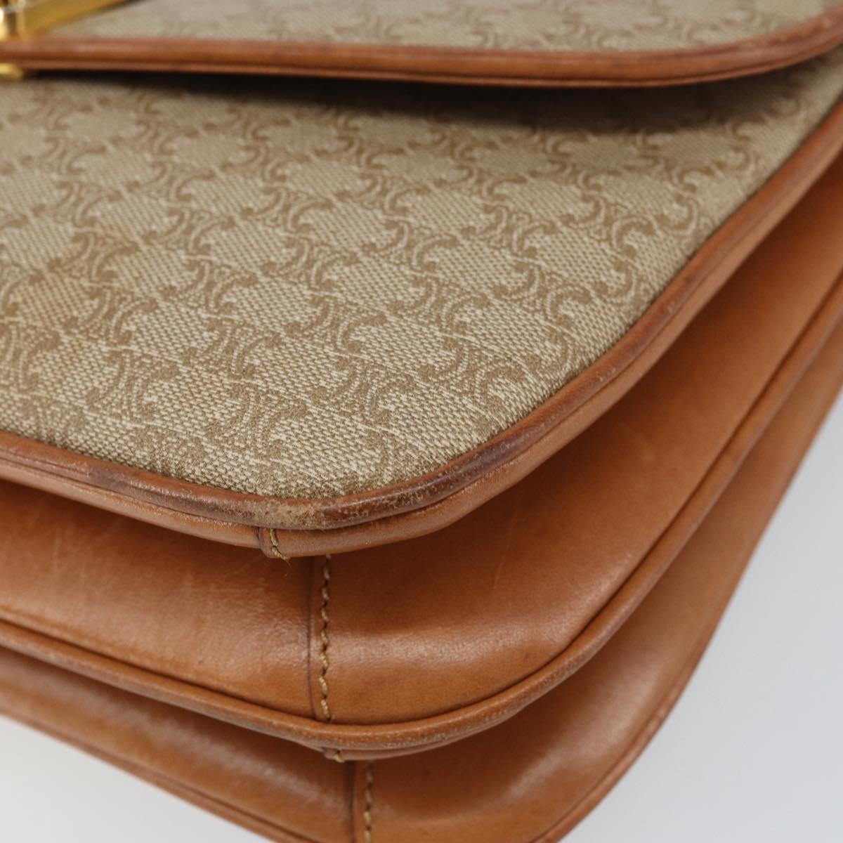 CELINE Macadam Canvas Shoulder Bag PVC Beige Gold Auth 159212