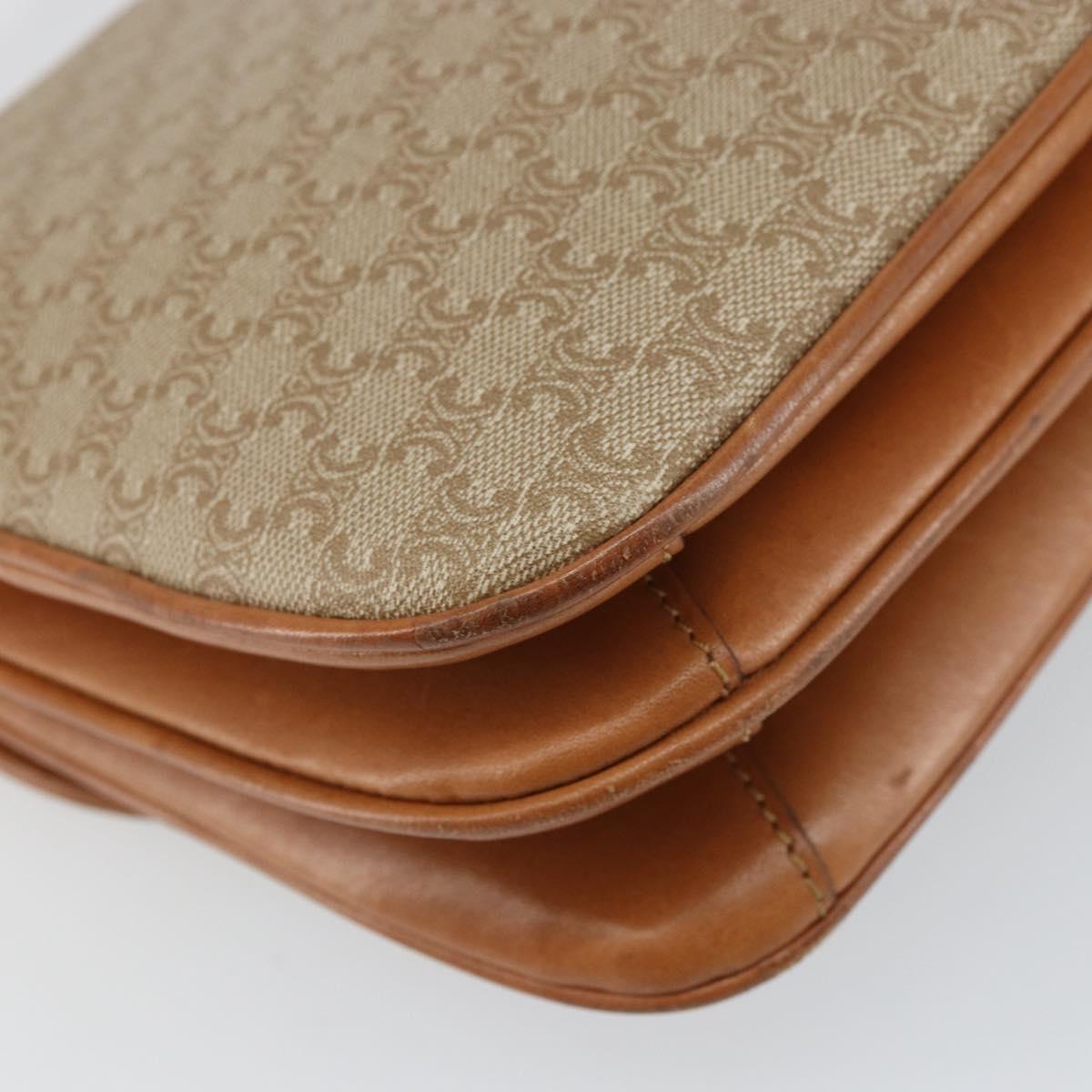CELINE Macadam Canvas Shoulder Bag PVC Beige Gold Auth 159212