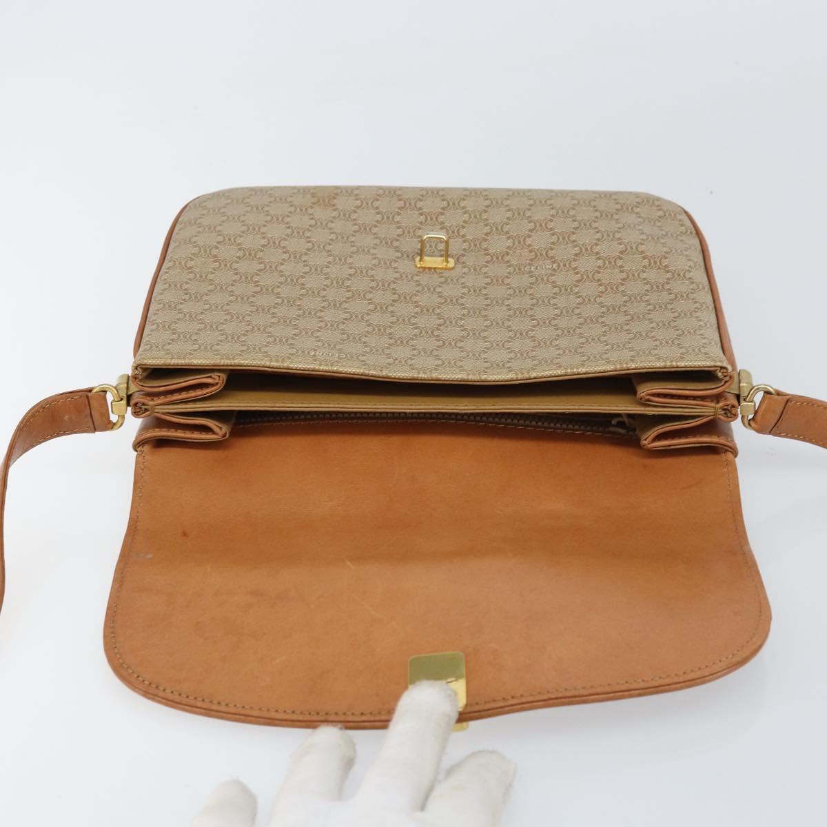 CELINE Macadam Canvas Shoulder Bag PVC Beige Gold Auth 159212