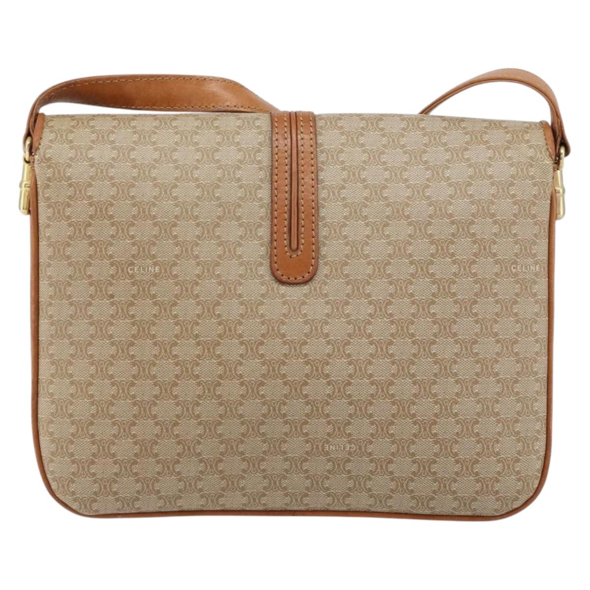 CELINE Macadam Canvas Shoulder Bag PVC Beige Gold Auth 159212