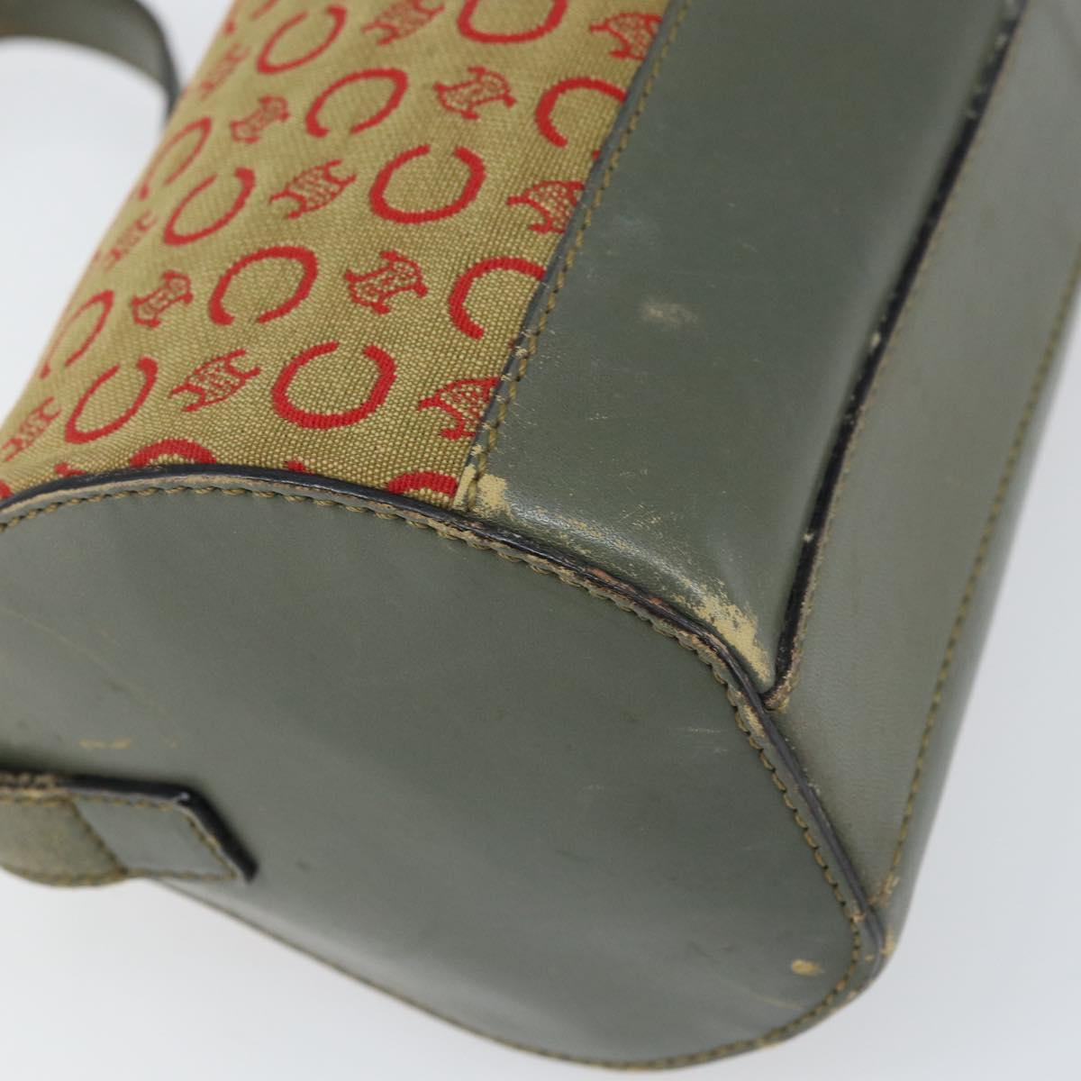 CELINE C Macadam Canvas Shoulder Bag Khaki Gold Auth 159213