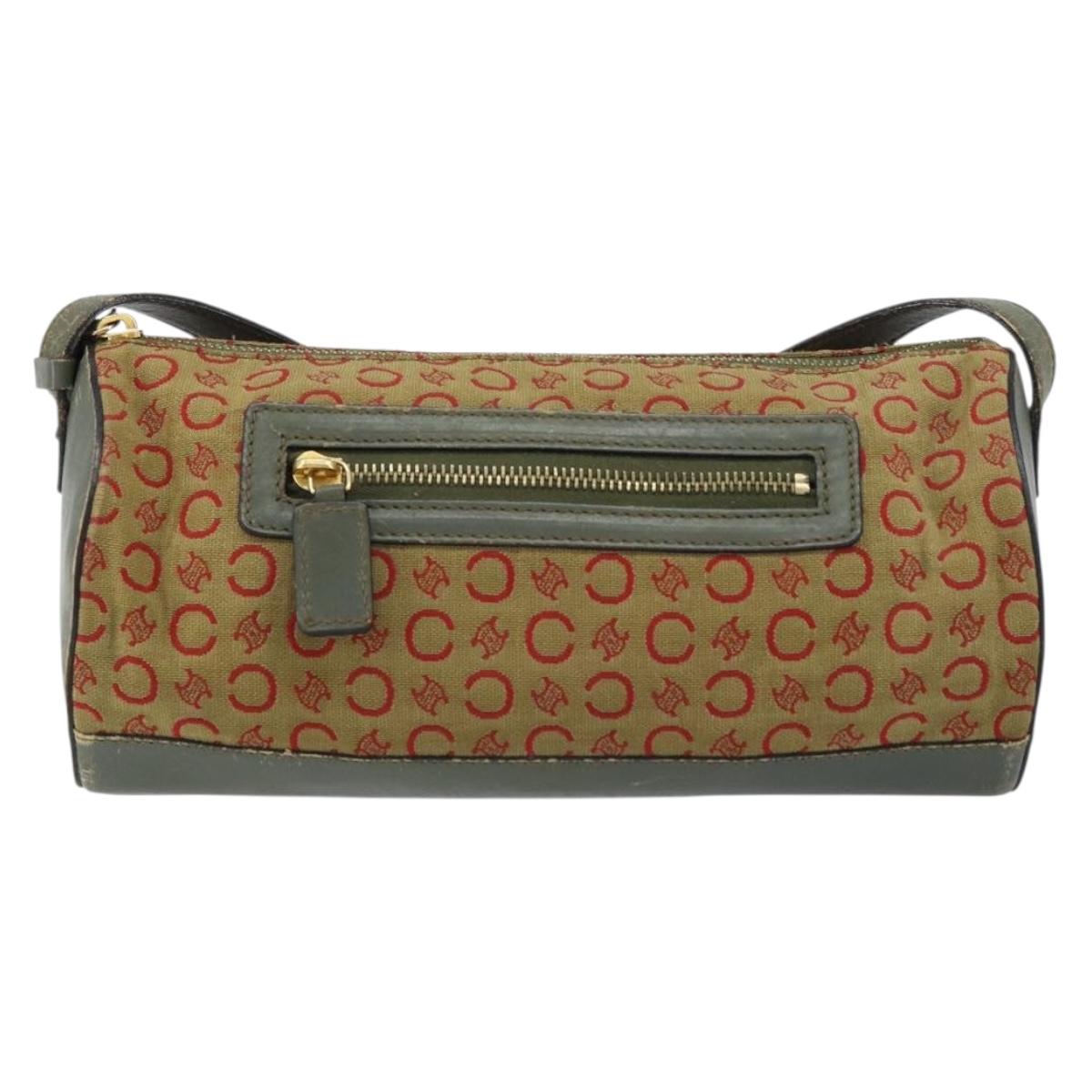 CELINE C Macadam Canvas Shoulder Bag Khaki Gold Auth 159213