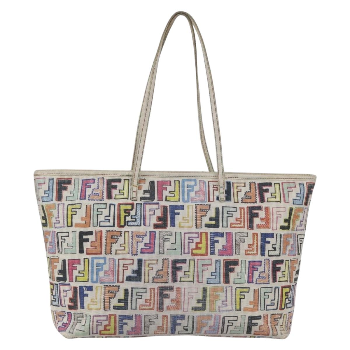 FENDI Zucca Canvas Tote Bag PVC Multicolor Gold Auth 159215