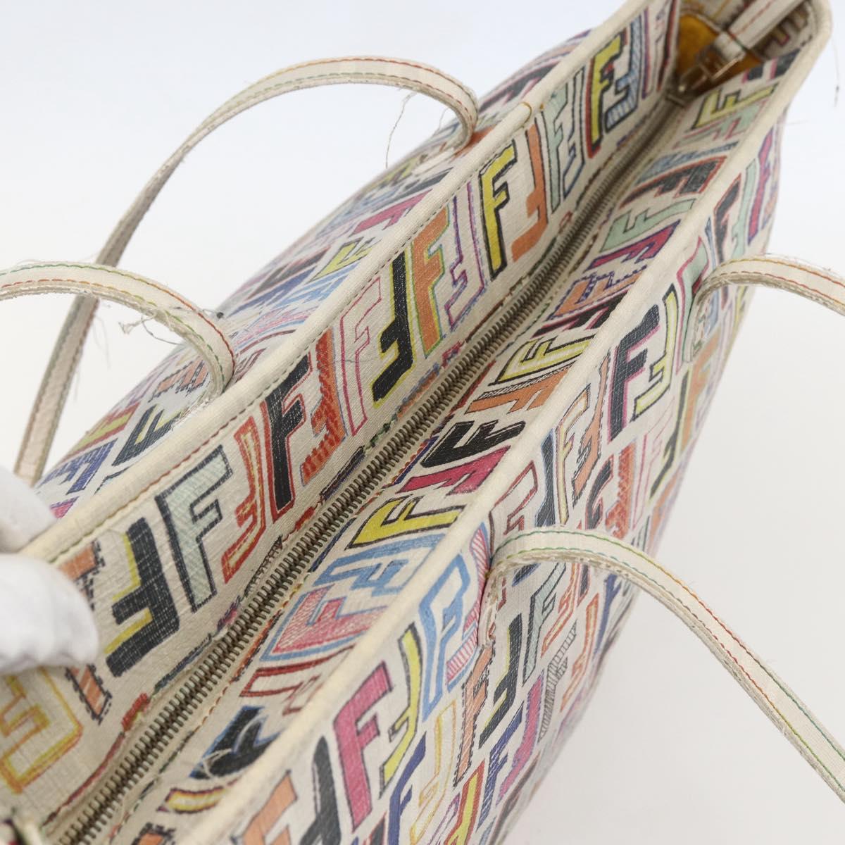 FENDI Zucca Canvas Tote Bag PVC Multicolor Gold Auth 159215