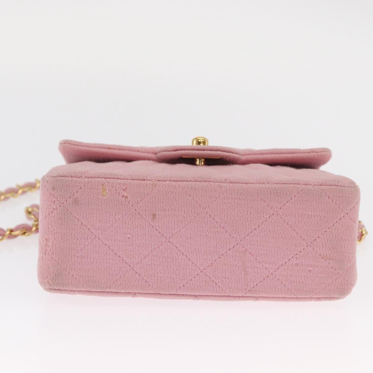 CHANEL Mini Matelasse 17 Chain Shoulder Bag Cotton Pink Gold CC Auth 159216