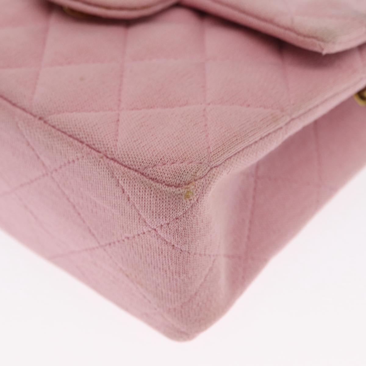 CHANEL Mini Matelasse 17 Chain Shoulder Bag Cotton Pink Gold CC Auth 159216