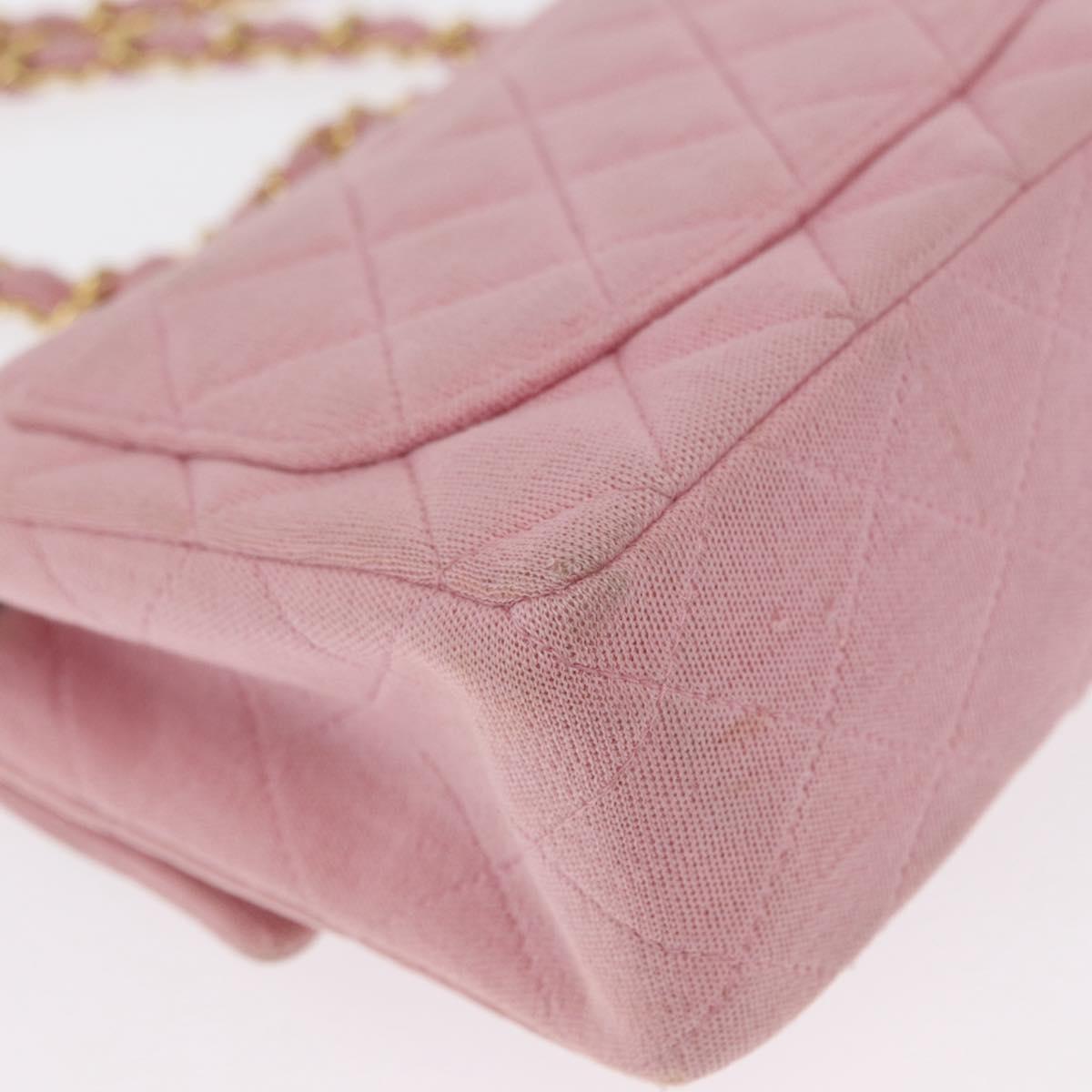 CHANEL Mini Matelasse 17 Chain Shoulder Bag Cotton Pink Gold CC Auth 159216