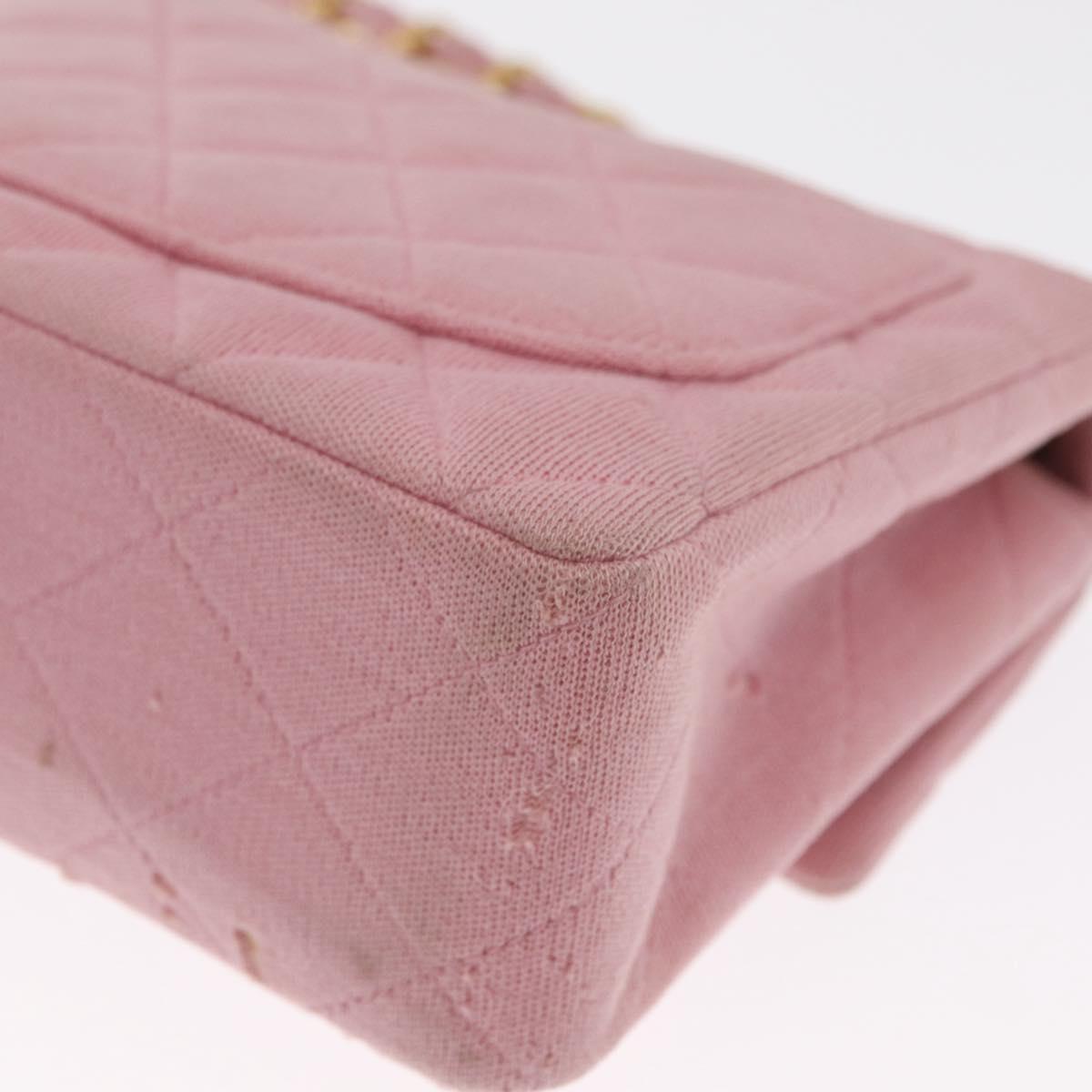 CHANEL Mini Matelasse 17 Chain Shoulder Bag Cotton Pink Gold CC Auth 159216