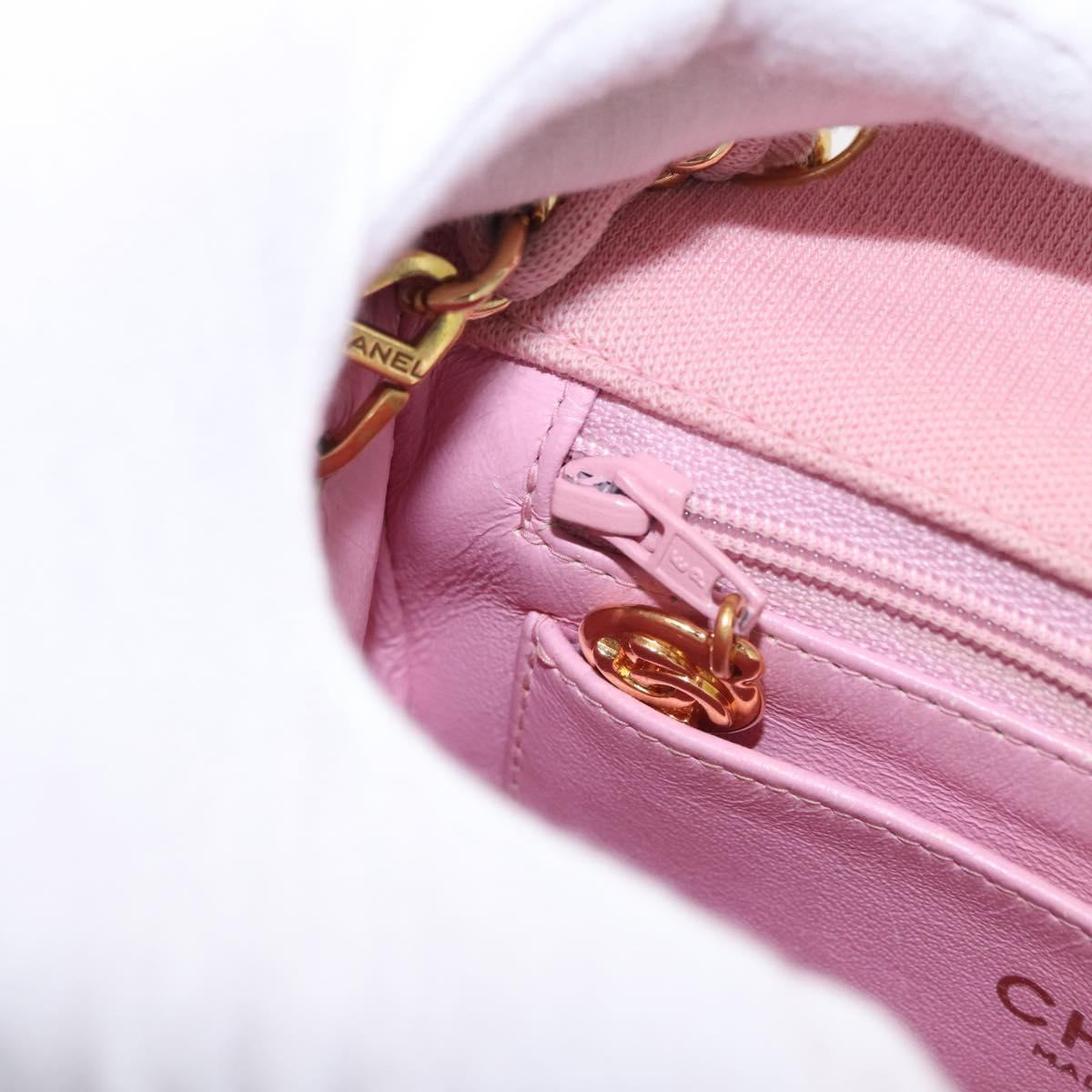 CHANEL Mini Matelasse 17 Chain Shoulder Bag Cotton Pink Gold CC Auth 159216