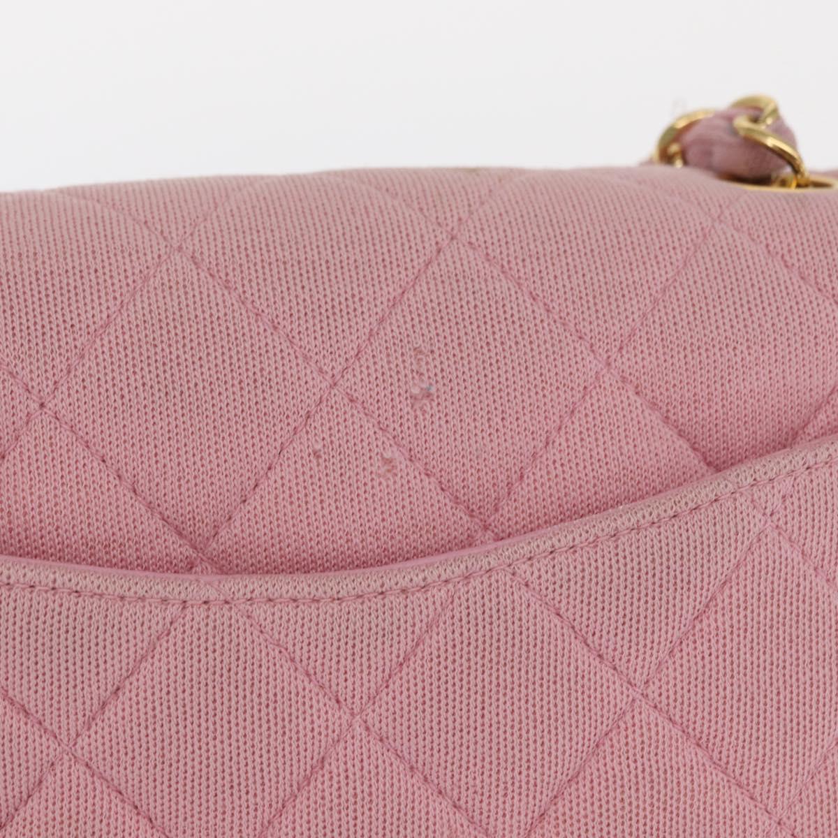CHANEL Mini Matelasse 17 Chain Shoulder Bag Cotton Pink Gold CC Auth 159216