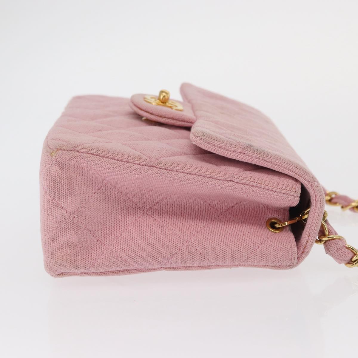 CHANEL Mini Matelasse 17 Chain Shoulder Bag Cotton Pink Gold CC Auth 159216