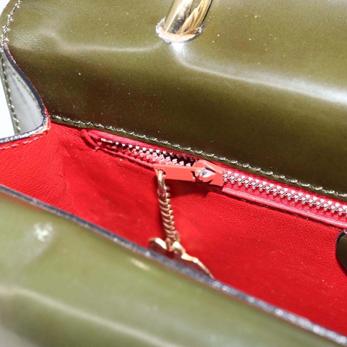 CELINE Hand Bag Suede Khaki Gold Auth 159231