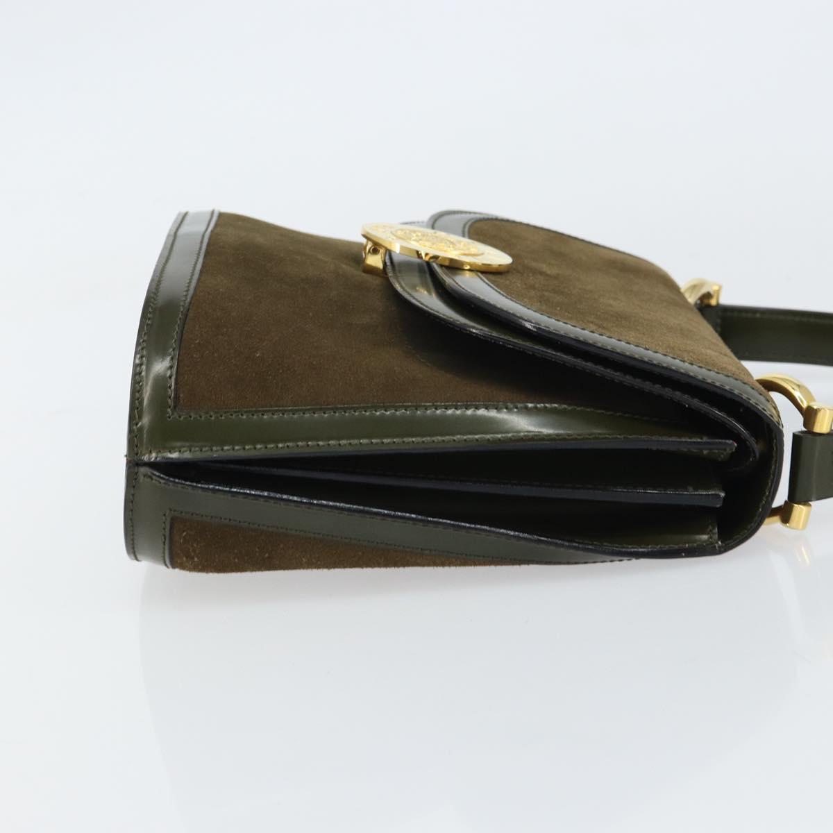 CELINE Hand Bag Suede Khaki Gold Auth 159231