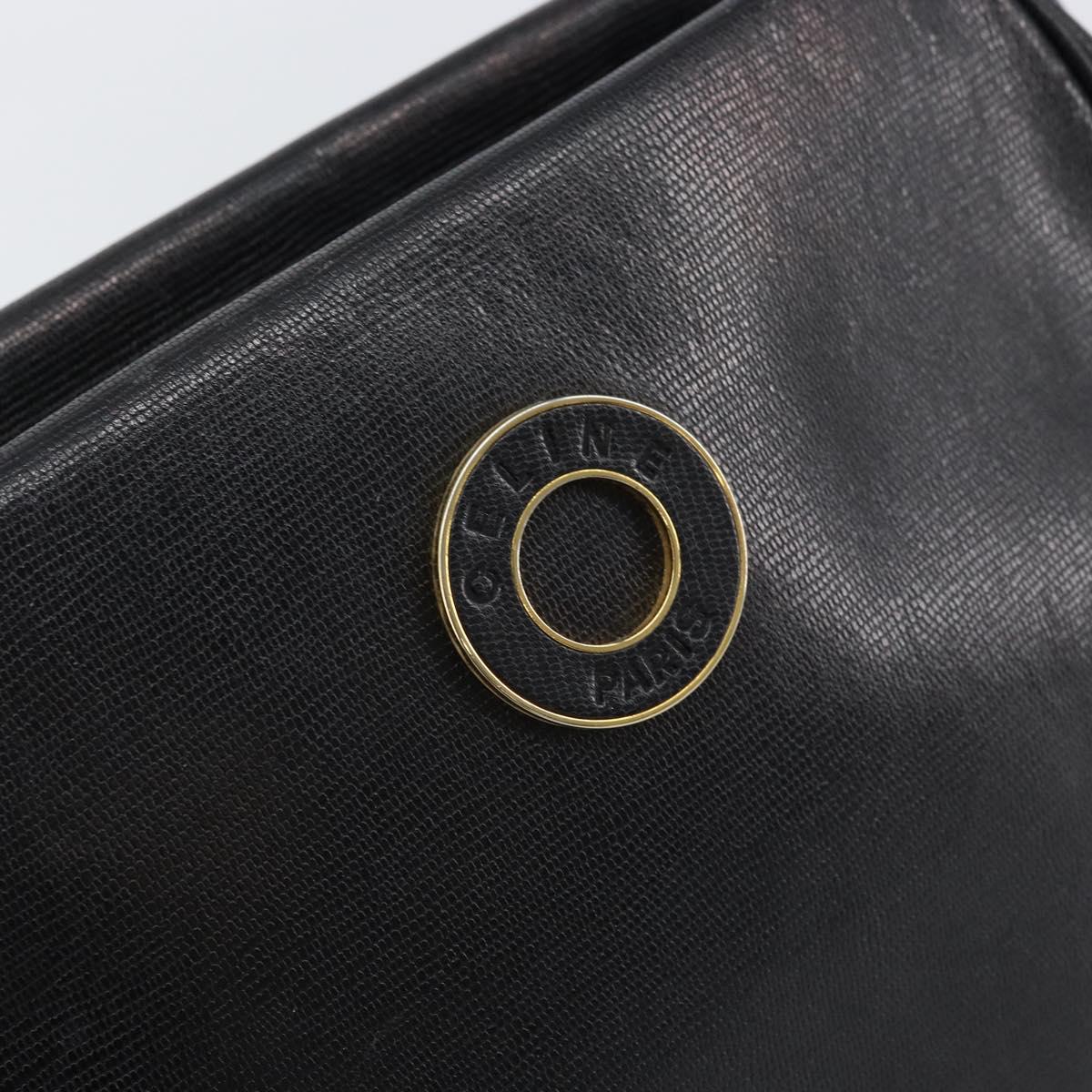 CELINE Circle Shoulder Bag Leather Black Gold Auth 159233