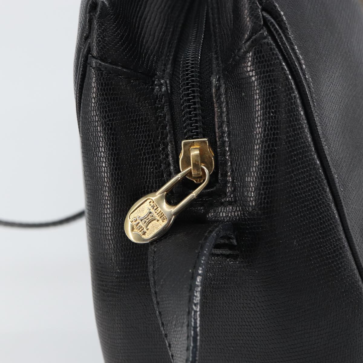CELINE Circle Shoulder Bag Leather Black Gold Auth 159233