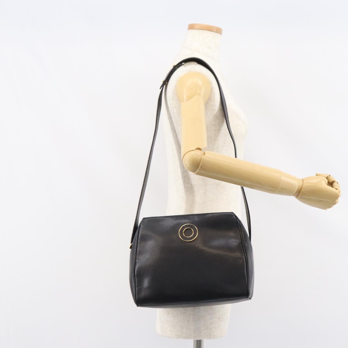 CELINE Circle Shoulder Bag Leather Black Gold Auth 159233