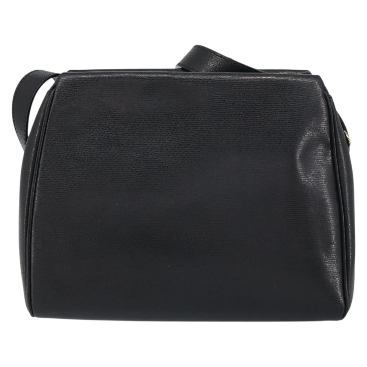 CELINE Circle Shoulder Bag Leather Black Gold Auth 159233