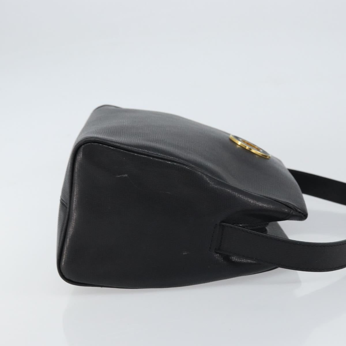 CELINE Circle Shoulder Bag Leather Black Gold Auth 159233