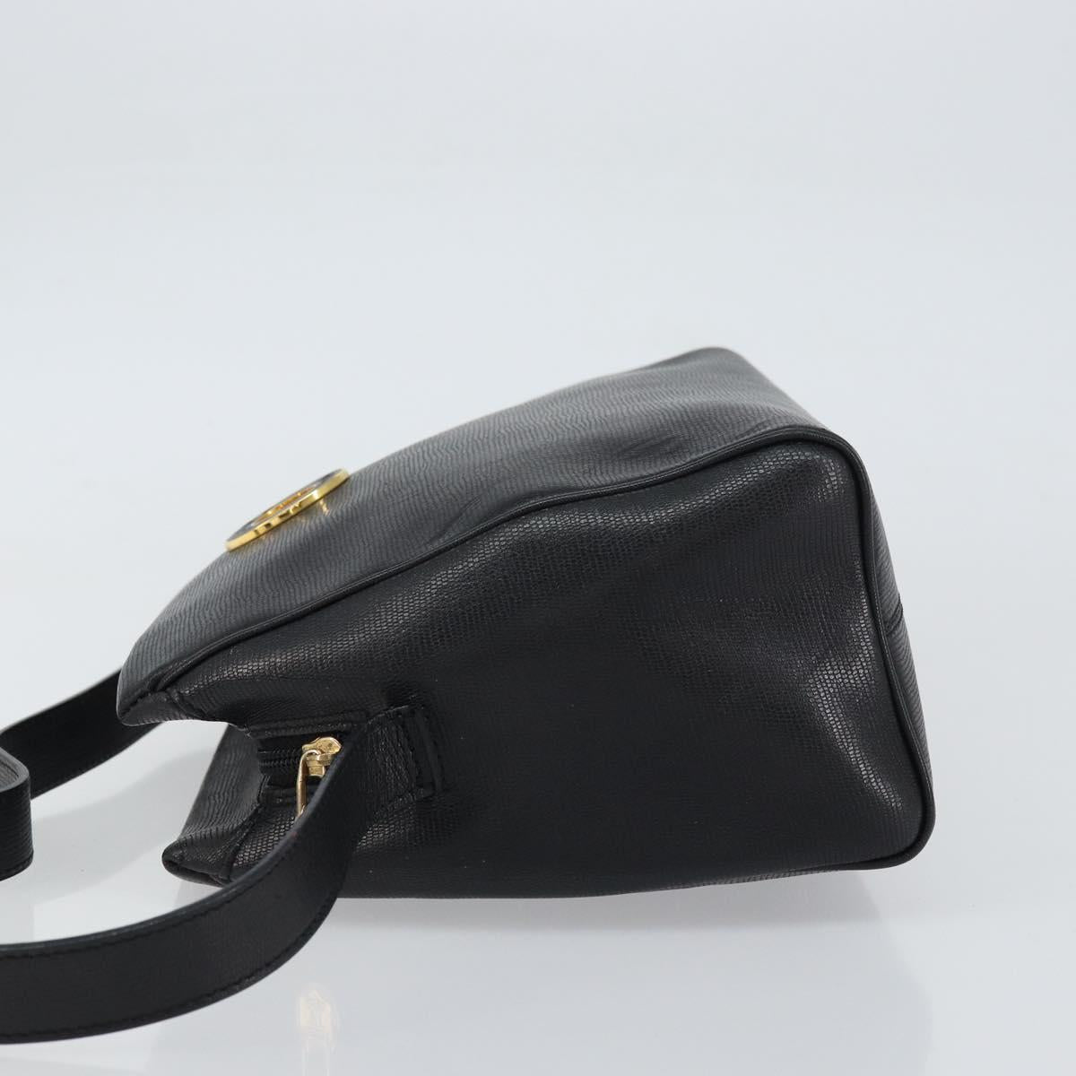 CELINE Circle Shoulder Bag Leather Black Gold Auth 159233