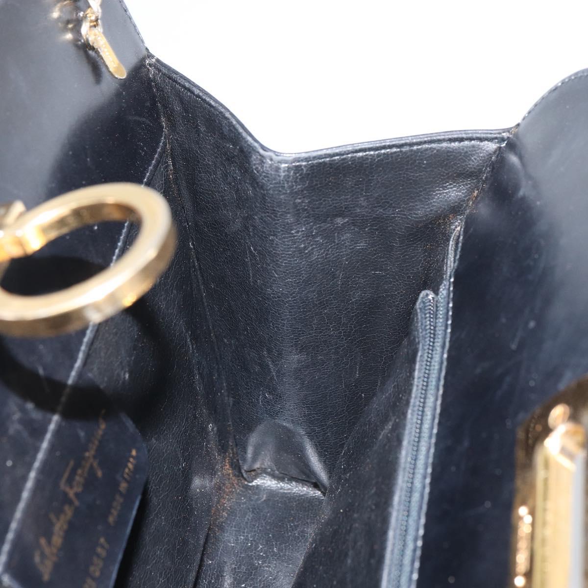 Salvatore Ferragamo Gancini Chain Shoulder Bag Leather Black Gold Auth 159235