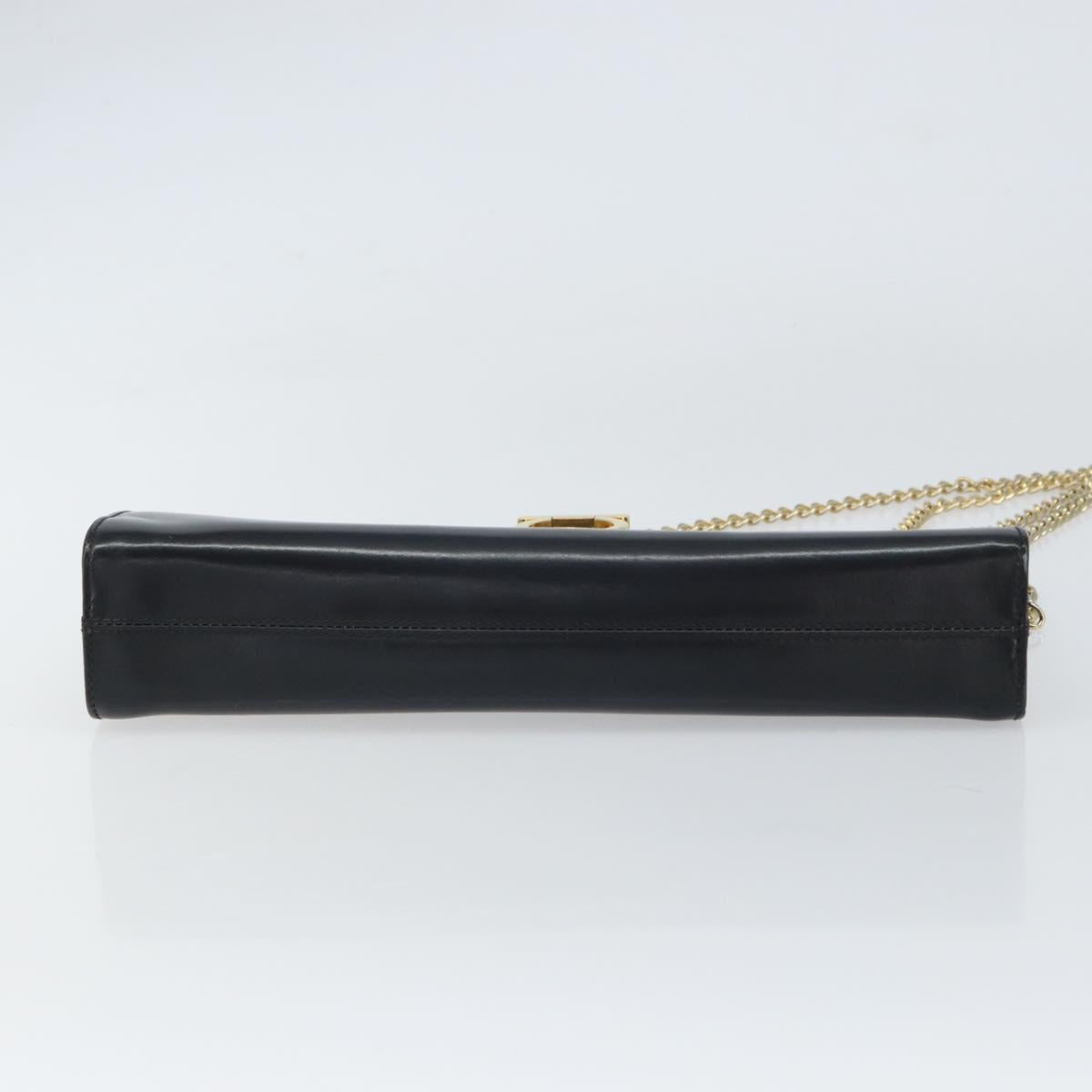 Salvatore Ferragamo Gancini Chain Shoulder Bag Leather Black Gold Auth 159235