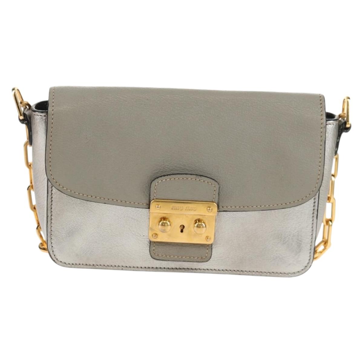 Miu Miu Chain Shoulder Bag Leather Gold Silver Auth 159240V