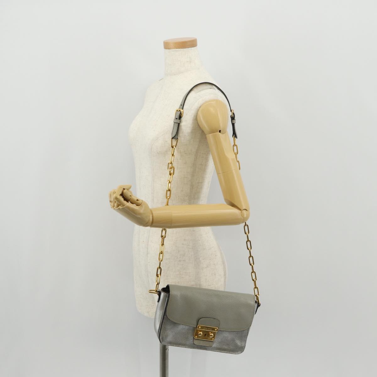 Miu Miu Chain Shoulder Bag Leather Gold Silver Auth 159240V