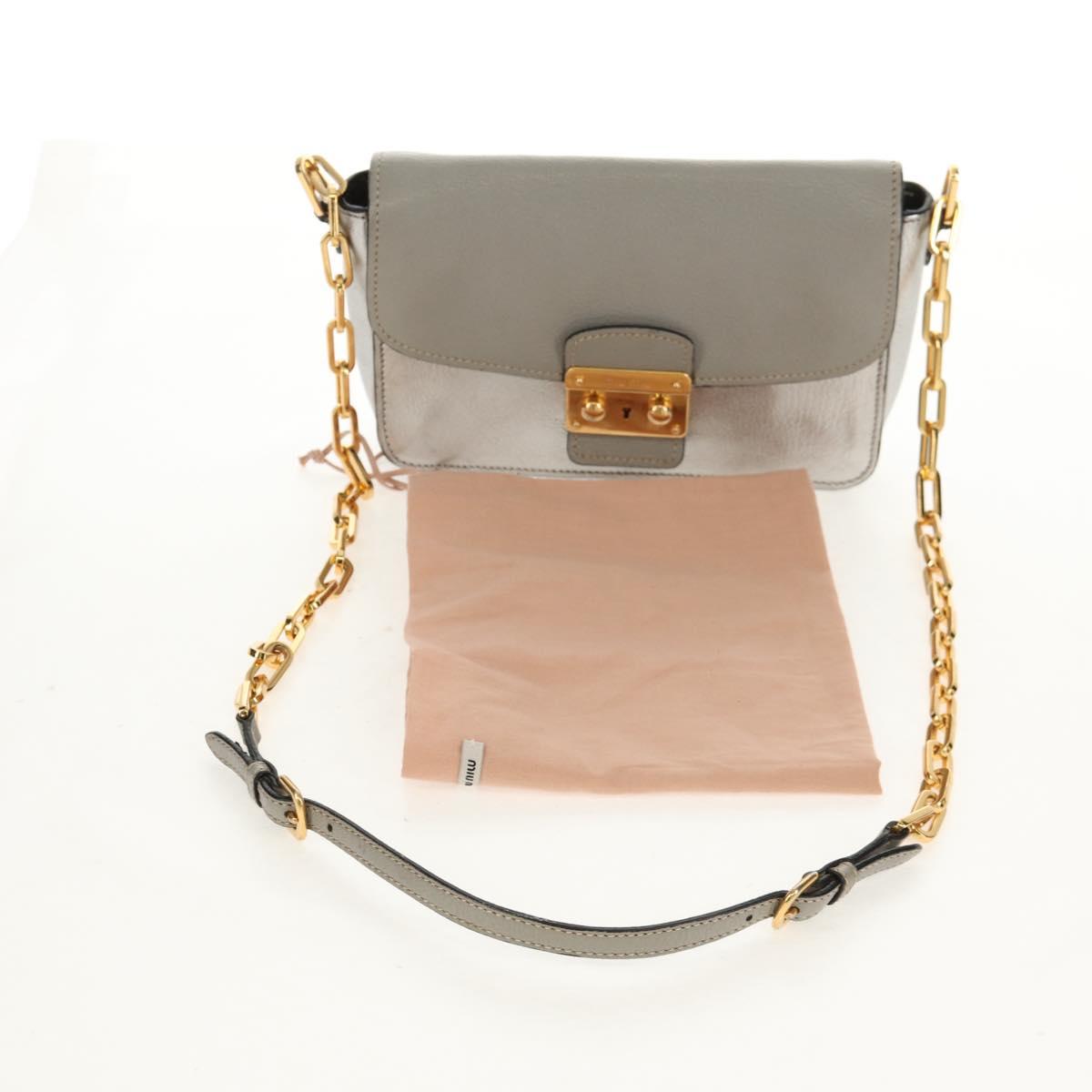 Miu Miu Chain Shoulder Bag Leather Gold Silver Auth 159240V