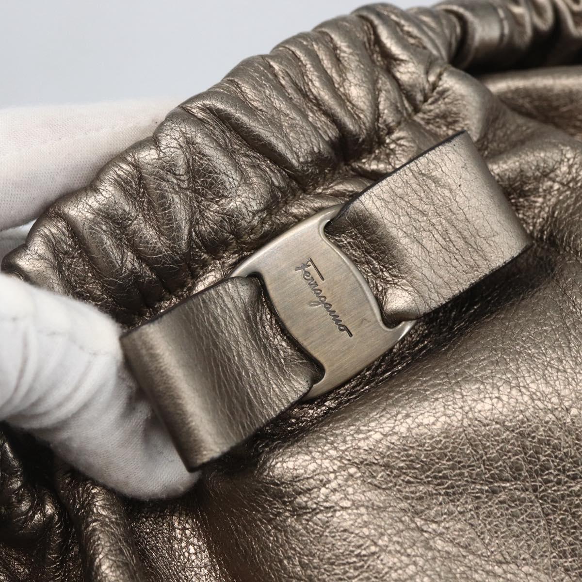 Salvatore Ferragamo Vala Hand Bag Leather Gold Tone Auth 159256