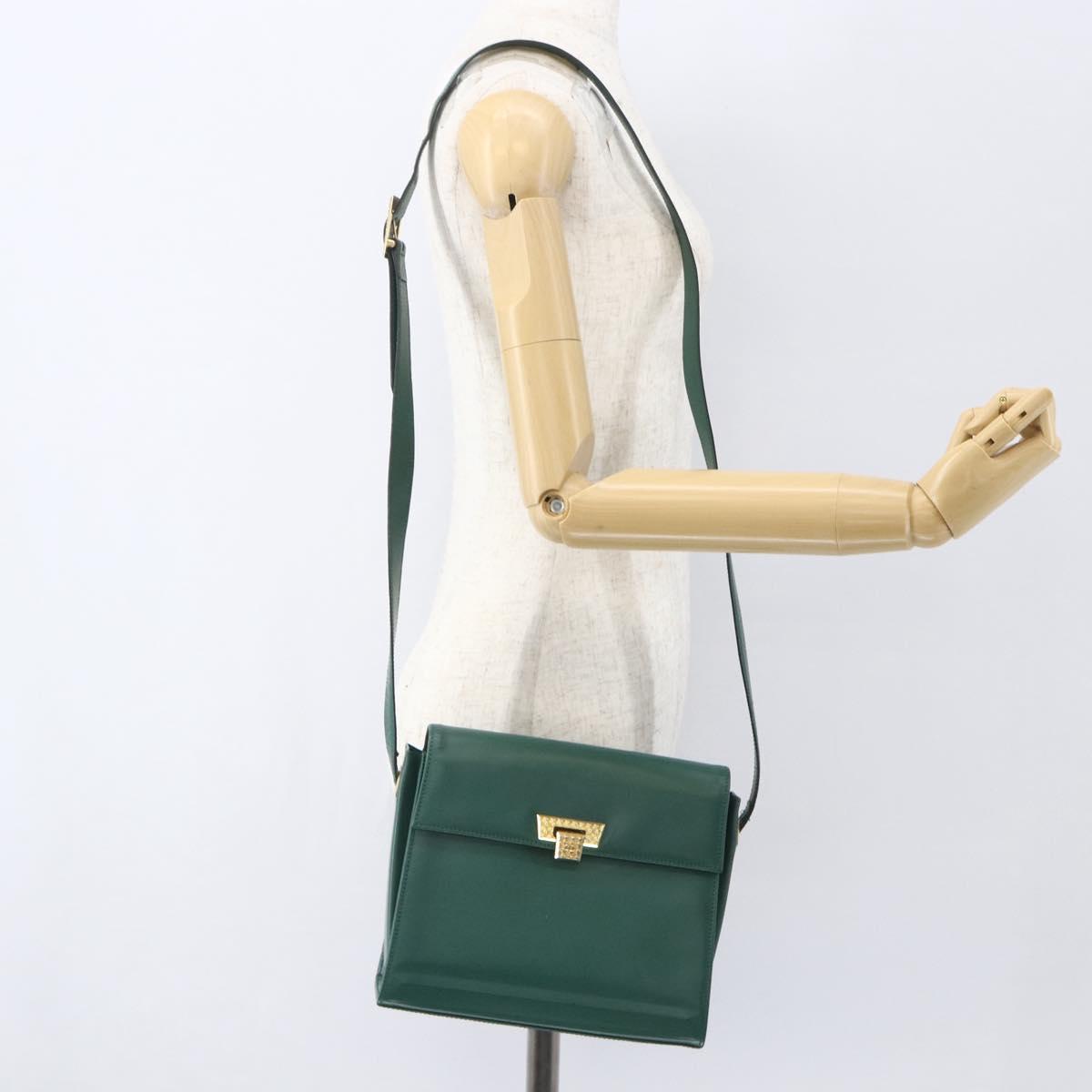 Christian Dior Shoulder Bag Leather Green Gold Auth 159257A
