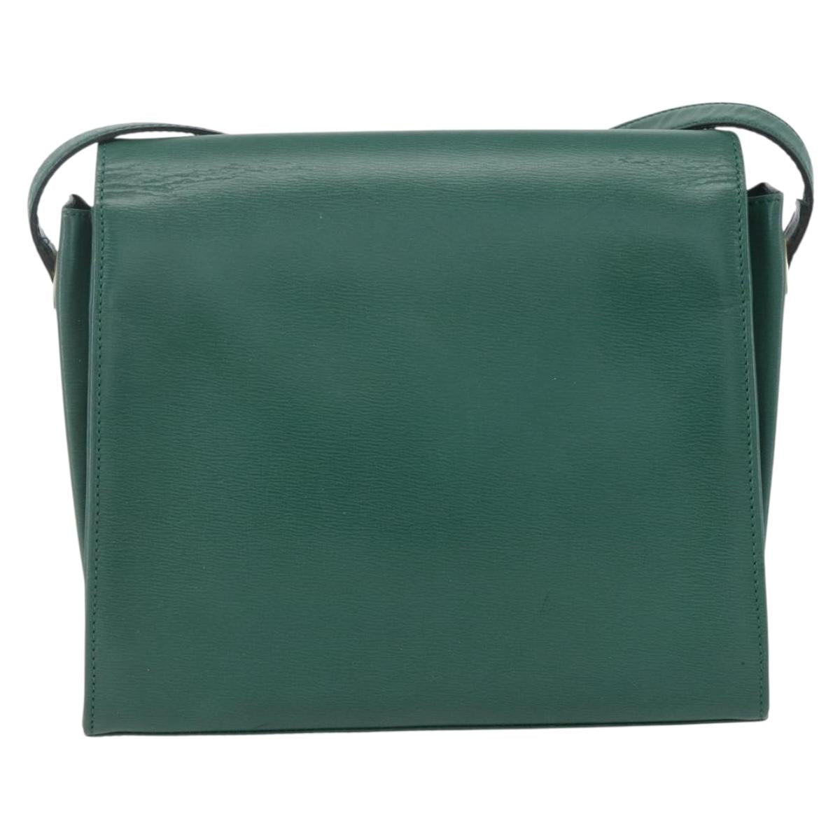 Christian Dior Shoulder Bag Leather Green Gold Auth 159257A