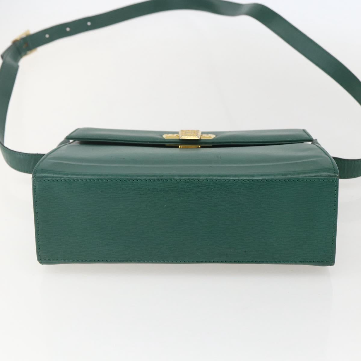 Christian Dior Shoulder Bag Leather Green Gold Auth 159257A