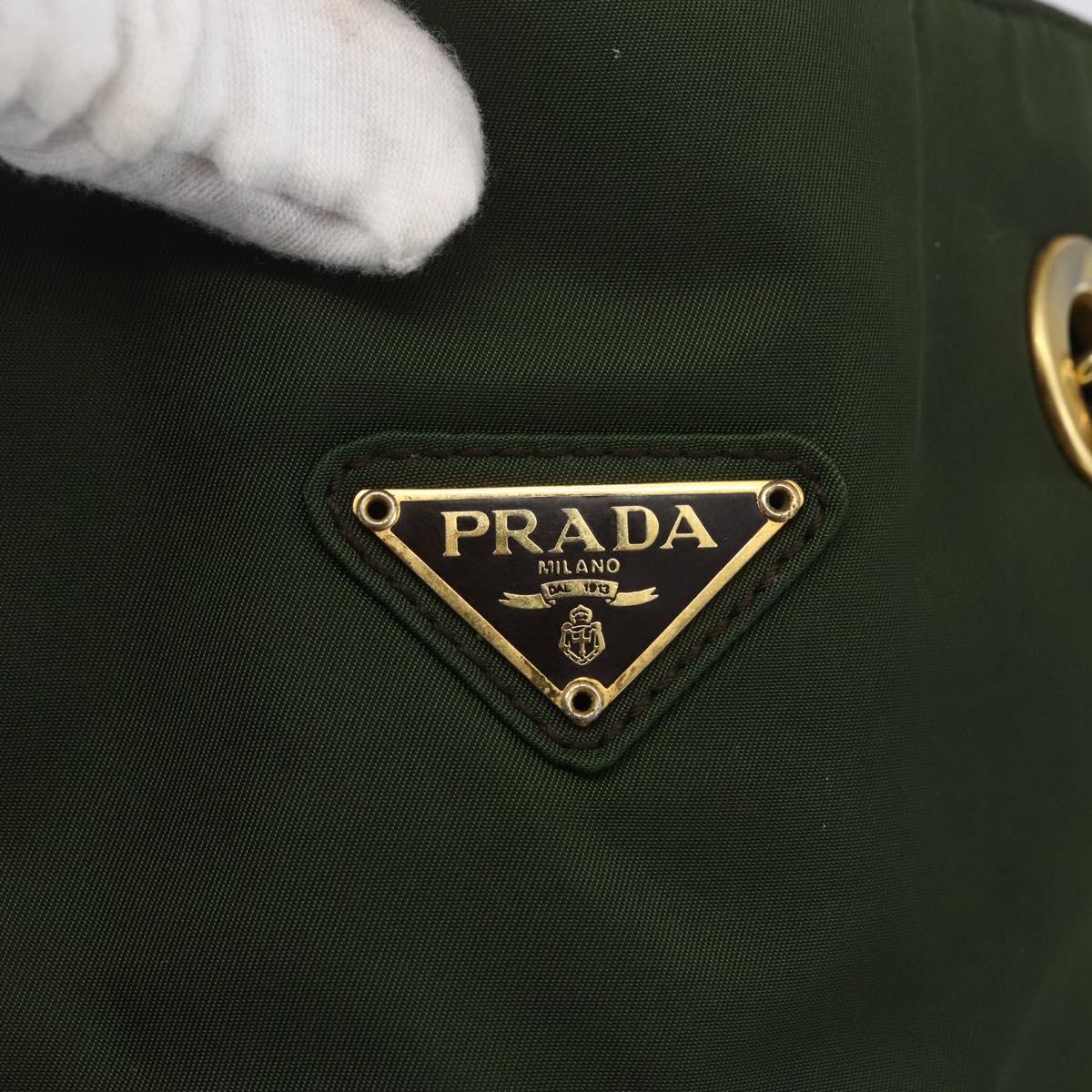 PRADA Chain Shoulder Bag Nylon Green Gold Auth 159258