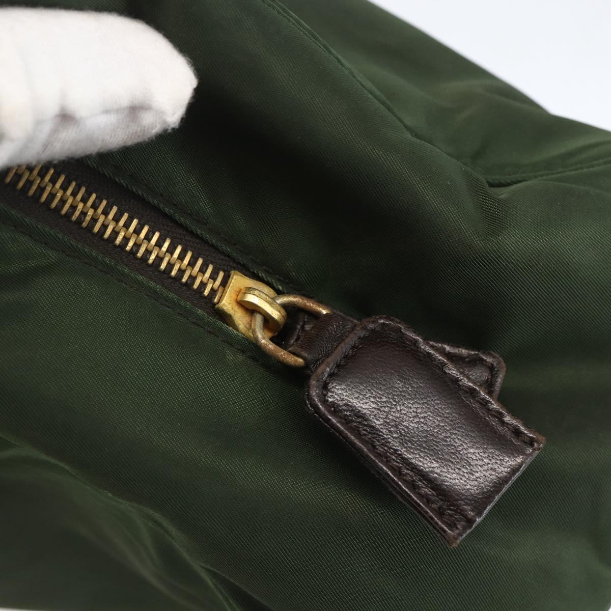 PRADA Chain Shoulder Bag Nylon Green Gold Auth 159258