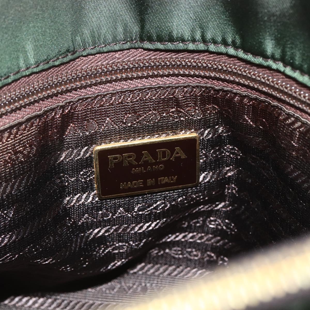 PRADA Chain Shoulder Bag Nylon Green Gold Auth 159258
