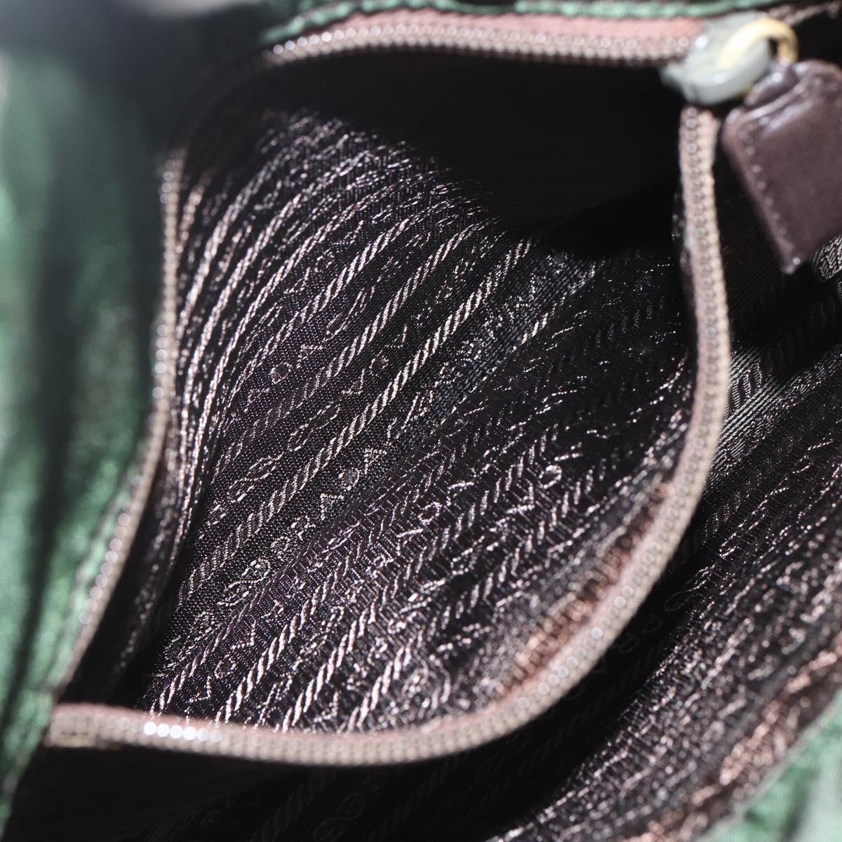 PRADA Chain Shoulder Bag Nylon Green Gold Auth 159258