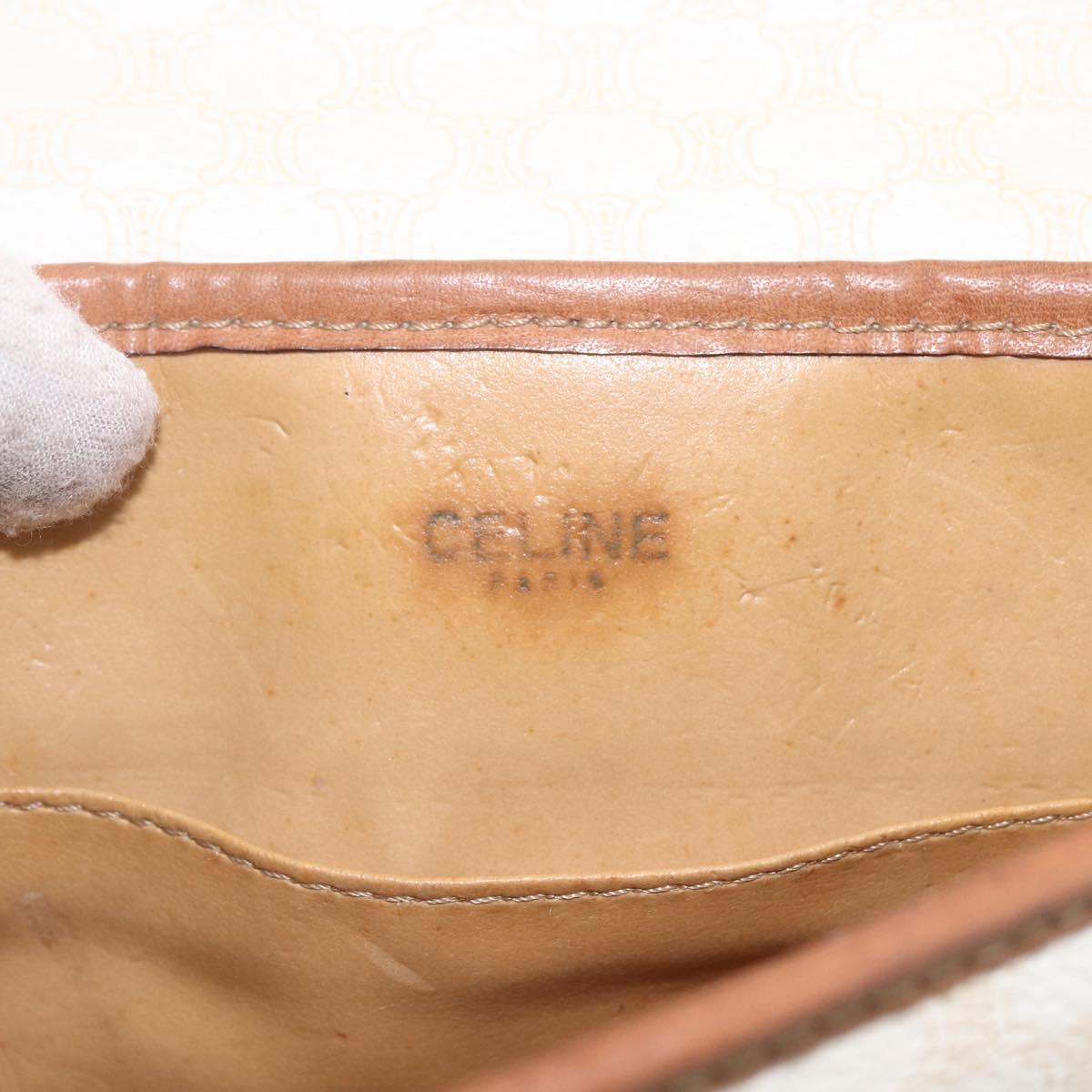 CELINE Macadam Canvas Shoulder Bag PVC Leather White Silver Auth 159259