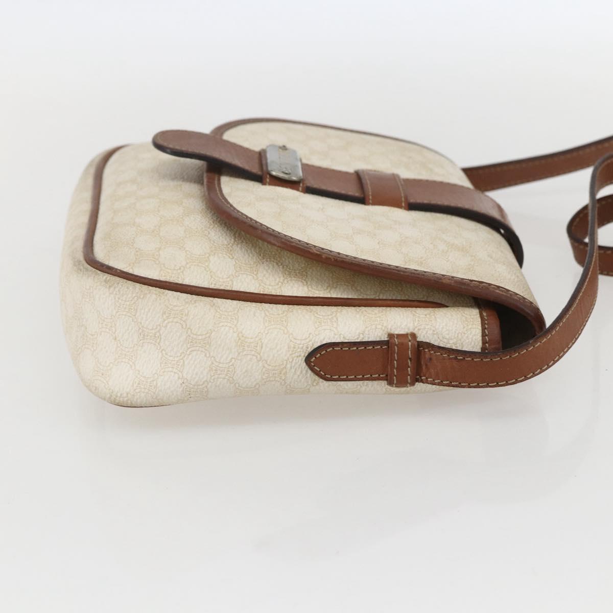 CELINE Macadam Canvas Shoulder Bag PVC Leather White Silver Auth 159259