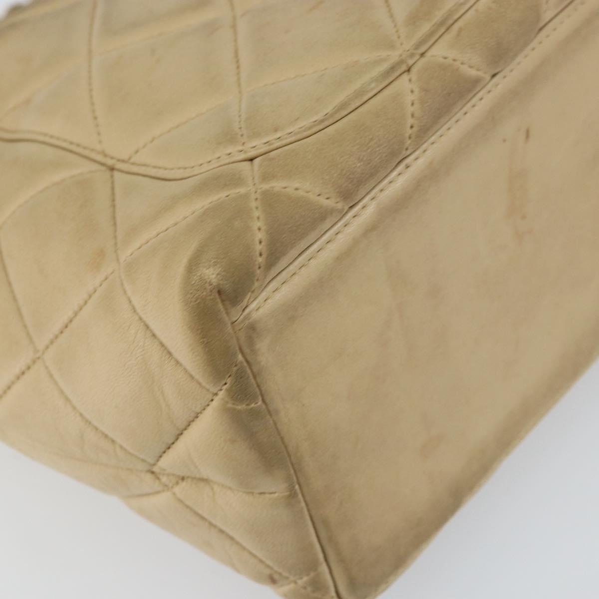 CHANEL Matelasse Chain Shoulder Bag Leather Beige Gold CC Auth 159264