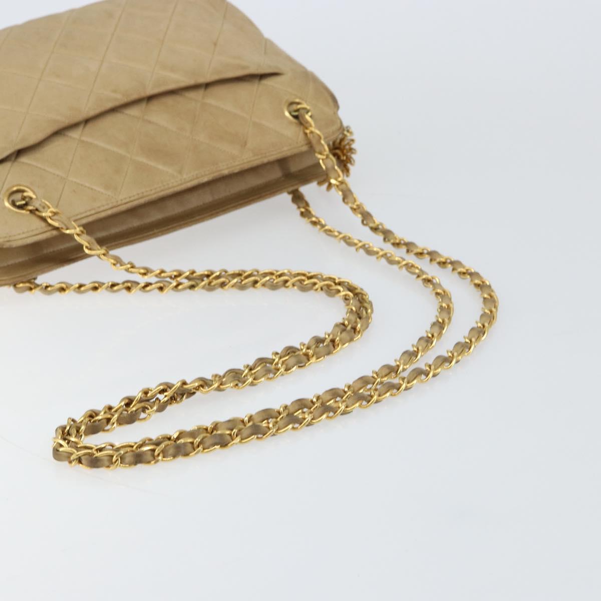 CHANEL Matelasse Chain Shoulder Bag Leather Beige Gold CC Auth 159264