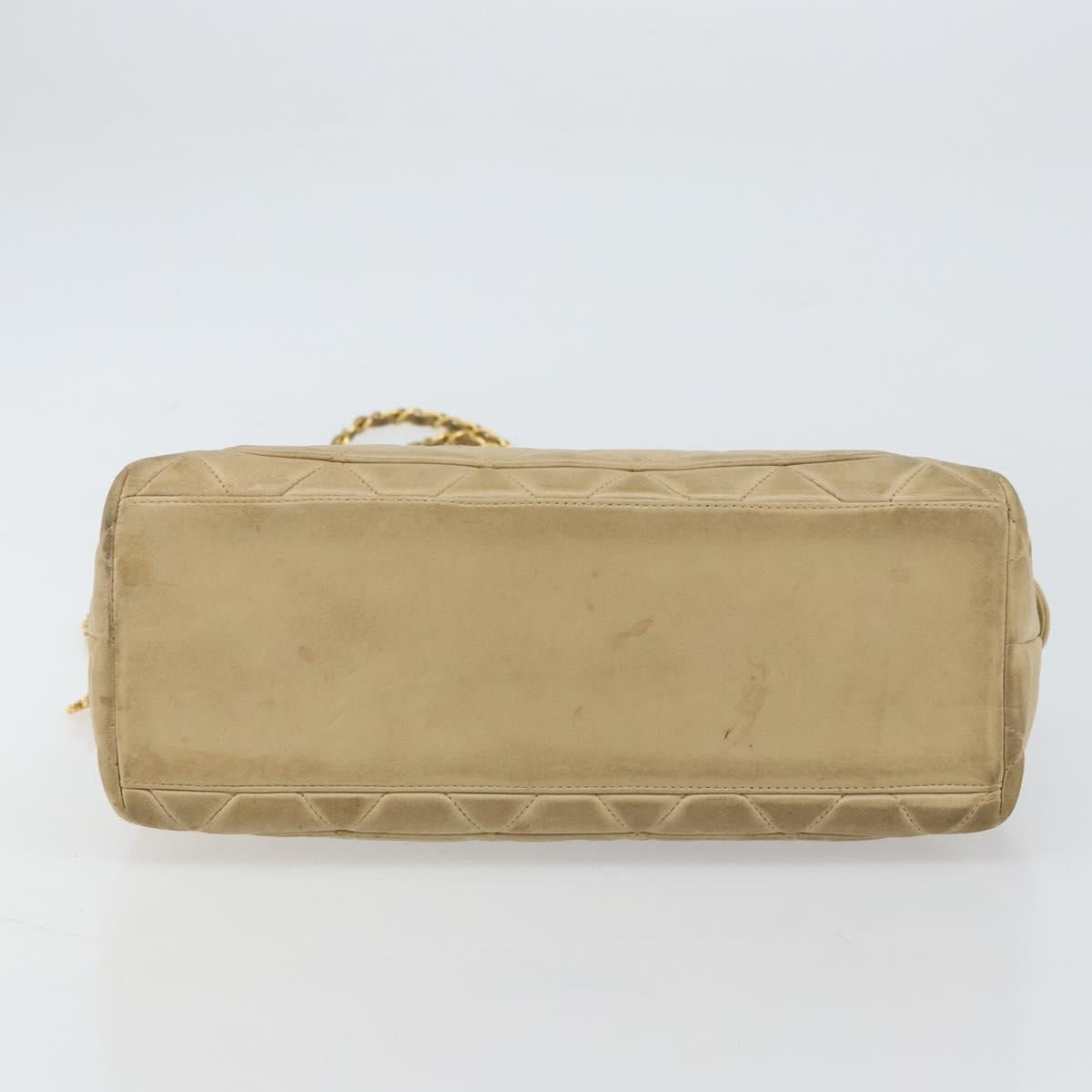 CHANEL Matelasse Chain Shoulder Bag Leather Beige Gold CC Auth 159264