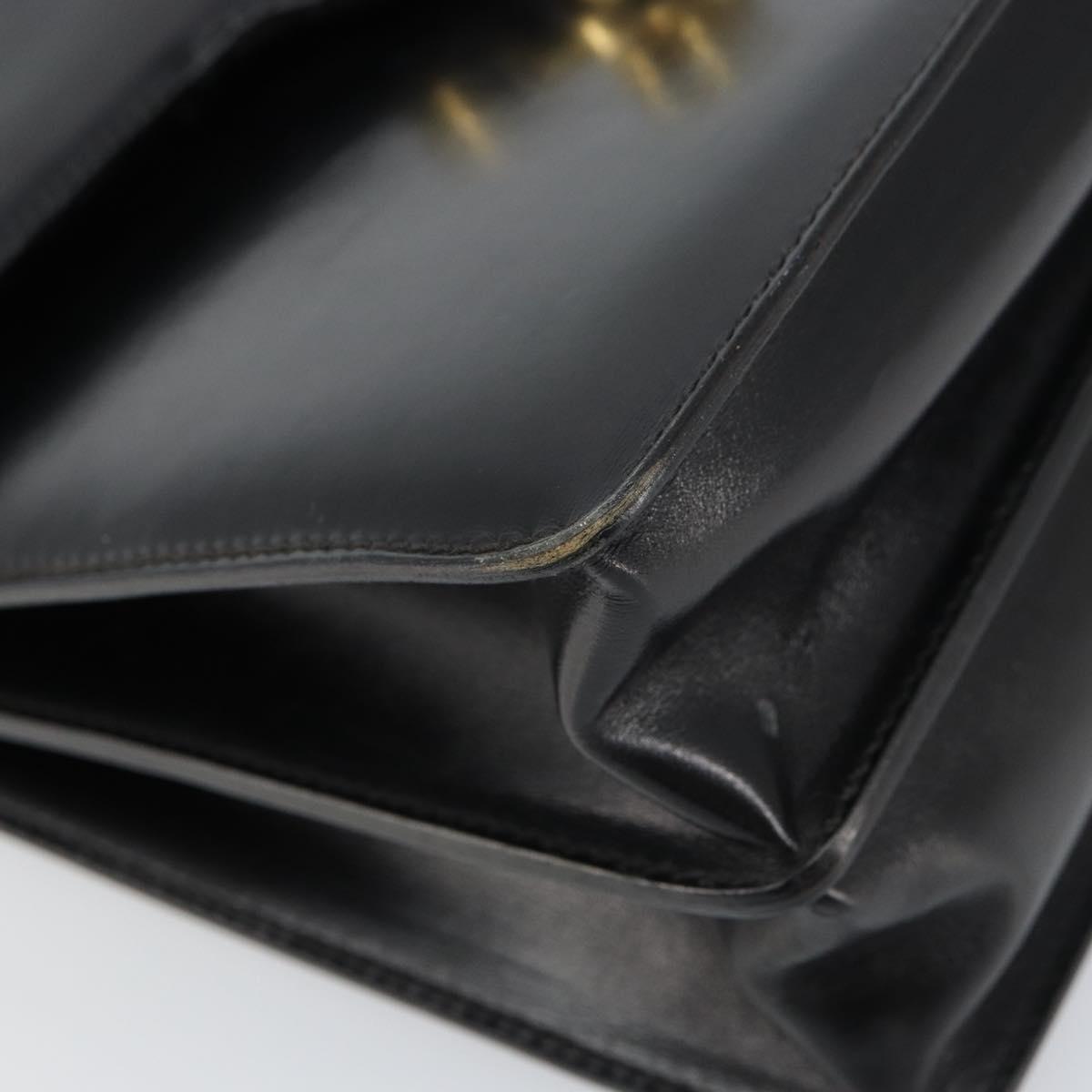 GUCCI Hand Bag Leather Black Gold Auth 159265