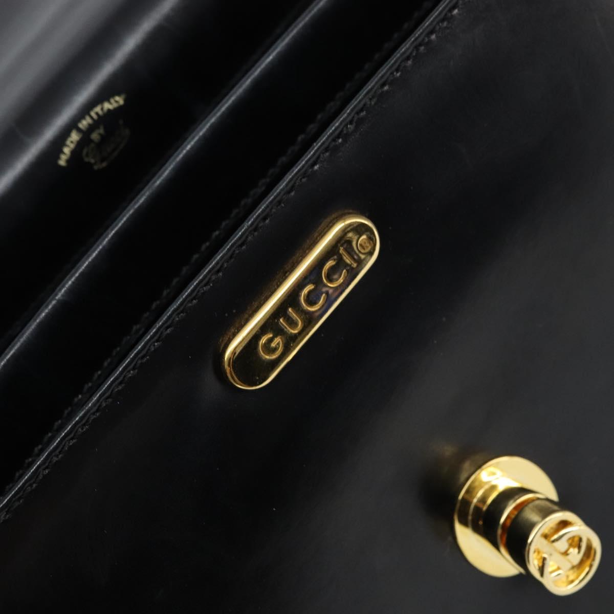 GUCCI Hand Bag Leather Black Gold Auth 159265
