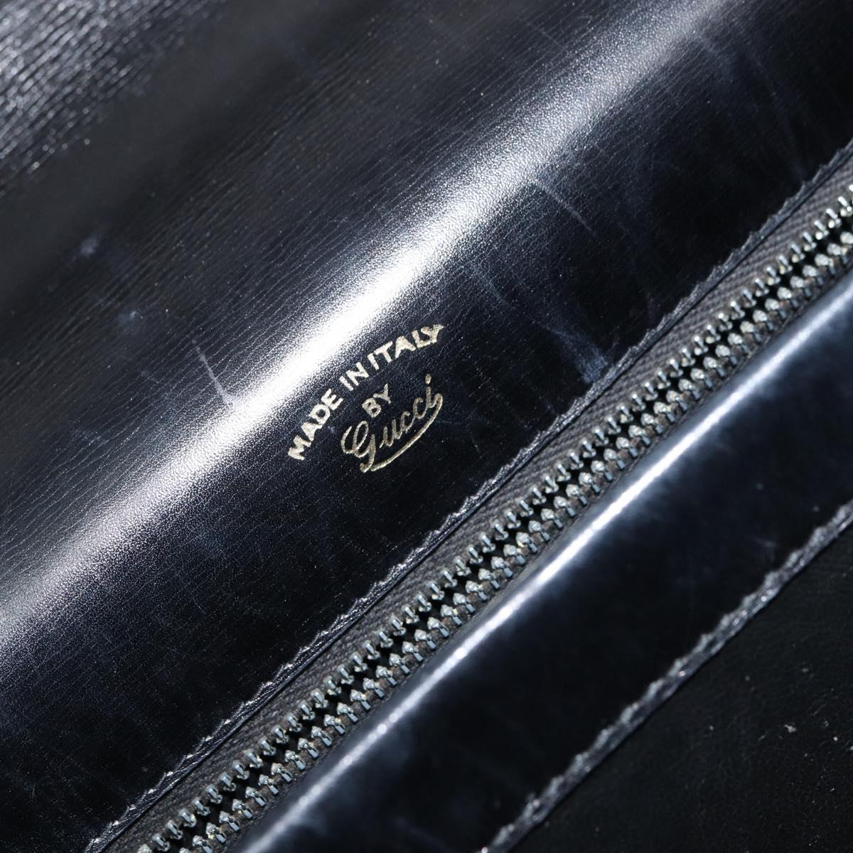 GUCCI Hand Bag Leather Black Gold Auth 159265