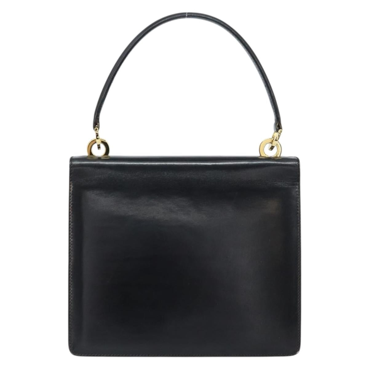 GUCCI Hand Bag Leather Black Gold Auth 159265