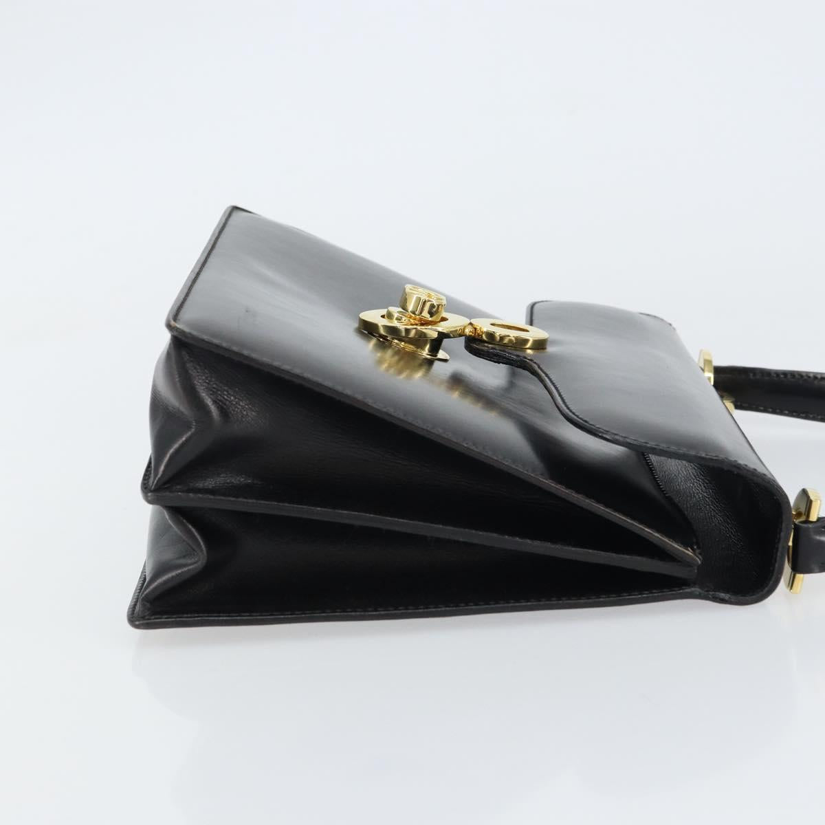 GUCCI Hand Bag Leather Black Gold Auth 159265